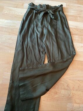 Girls Paperbag Waist Chinos in Olive Green with Self-Tie